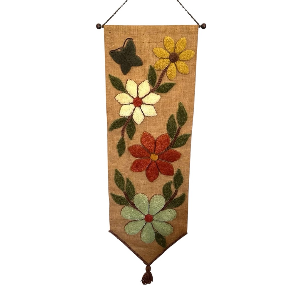 Vintage 70’s Burlap Latch Hook Wall Hanging